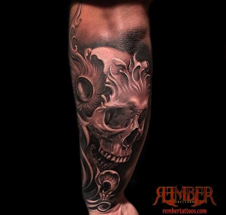 Rember, Dark Age Tattoo Studio - Black and Grey Realistic Skull